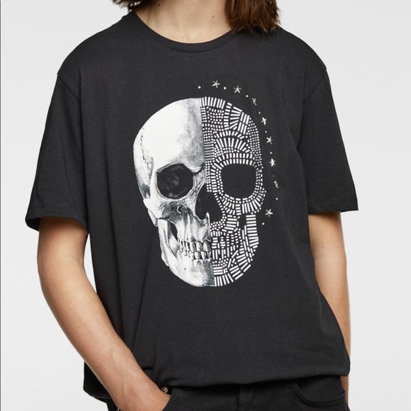 Zara Other - Zara Men’s Studded Black Crystal Skull T-Shirt Lg